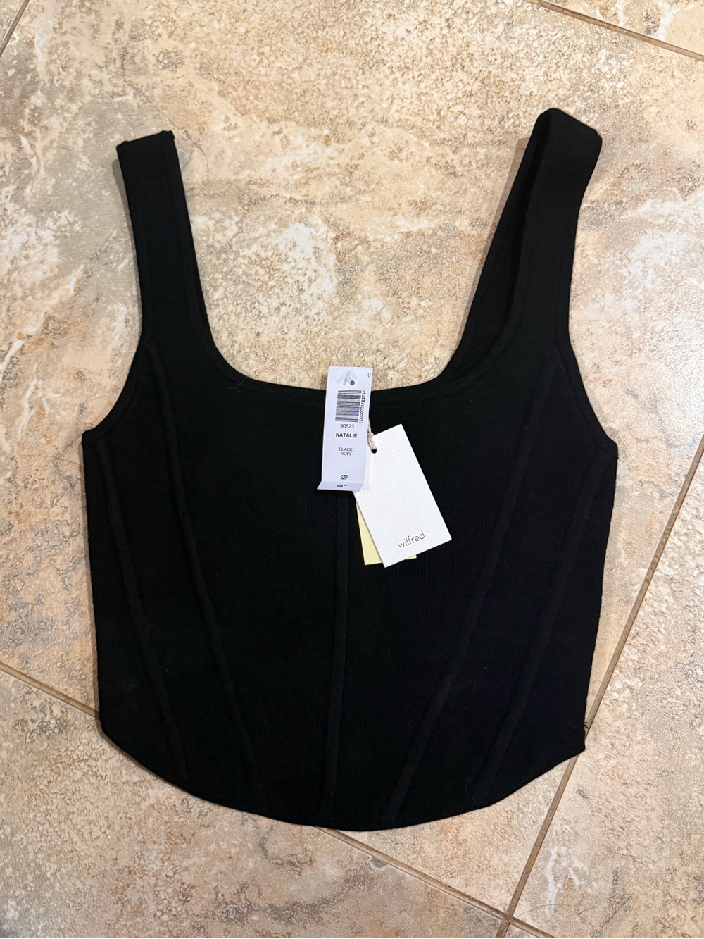 Aritzia Wilfred Natalie Black Square-Neck Tank sz Small